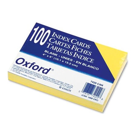 Esselte Oxford UnRule Index Cards 7420CAN, 4" x 6", Canary, 100/Pack 7420CAN